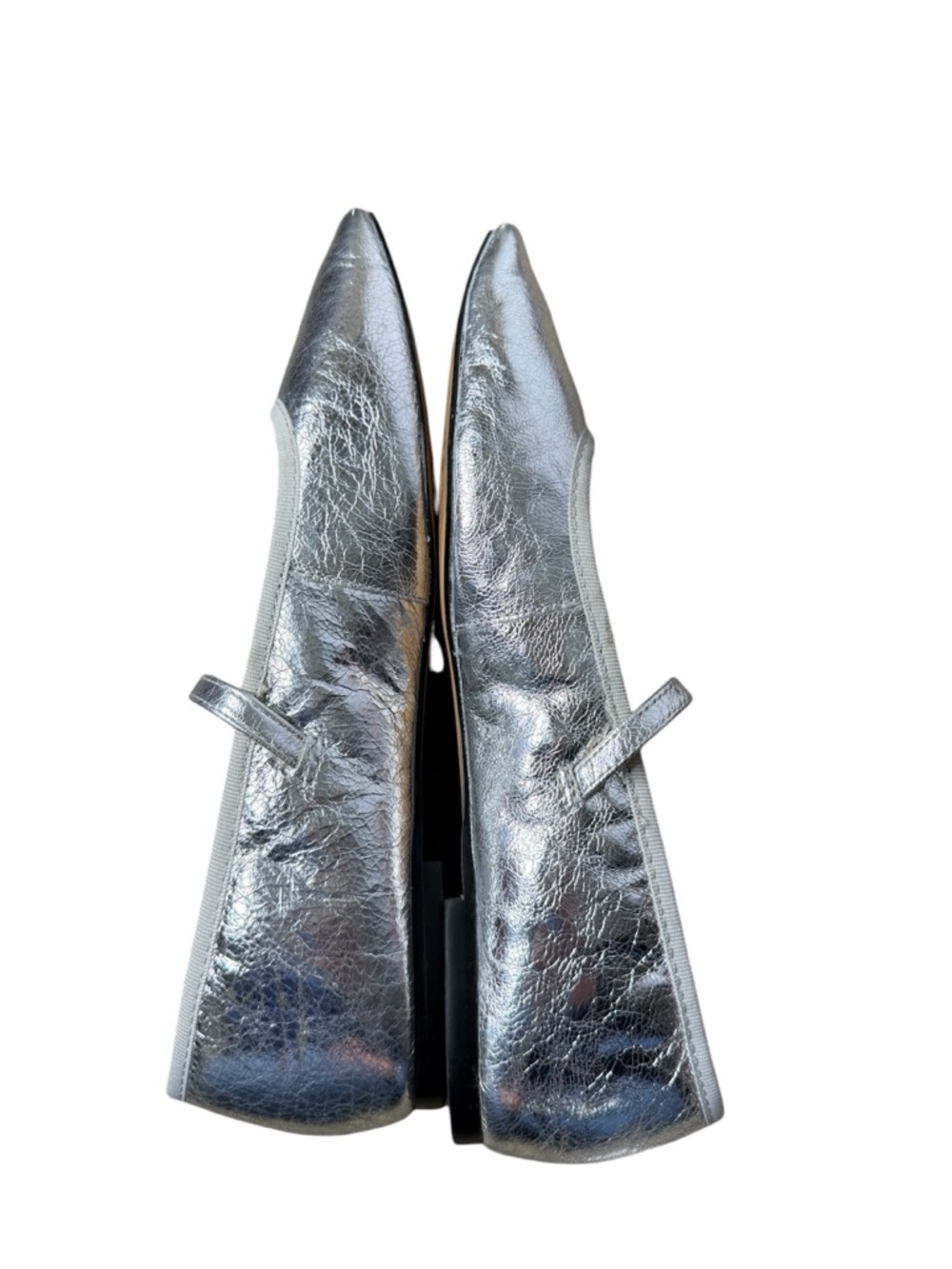 J. Crew Quinn Square-Toe Mary Jane Flats In Crinkled Metalic Leather Silver 7.5 - Picture 5 of 9